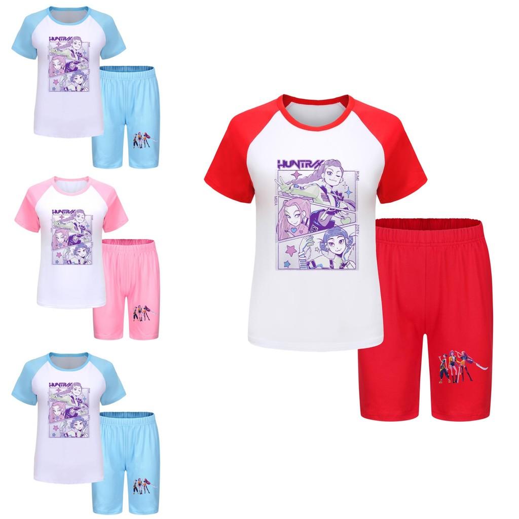 Kpop Demon Hunters Children Summer Sports Set With Cotton Tee And Shorts For Kids