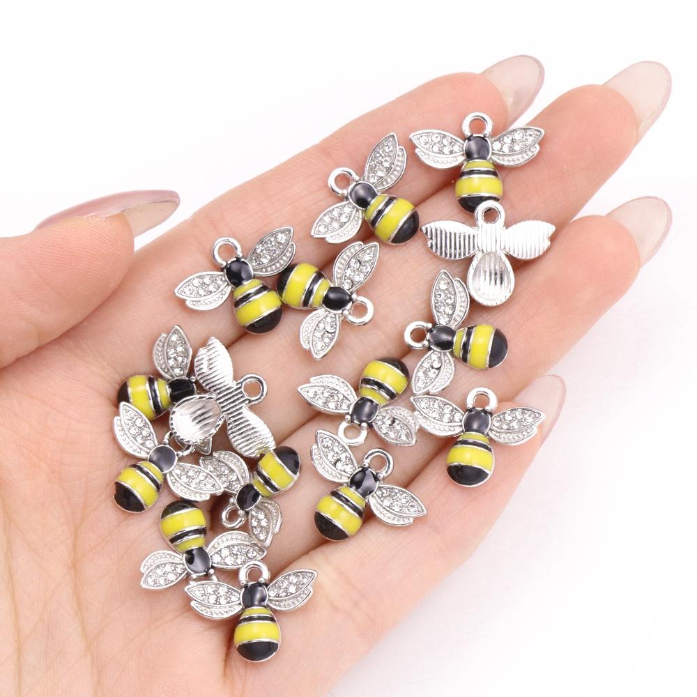 10Pcs 22*17mm Gold Colour Alloy Enamel Bee Pendant Oil Dripping Animal Charms for Jewelry Making DIY Necklace Earrings Accessory