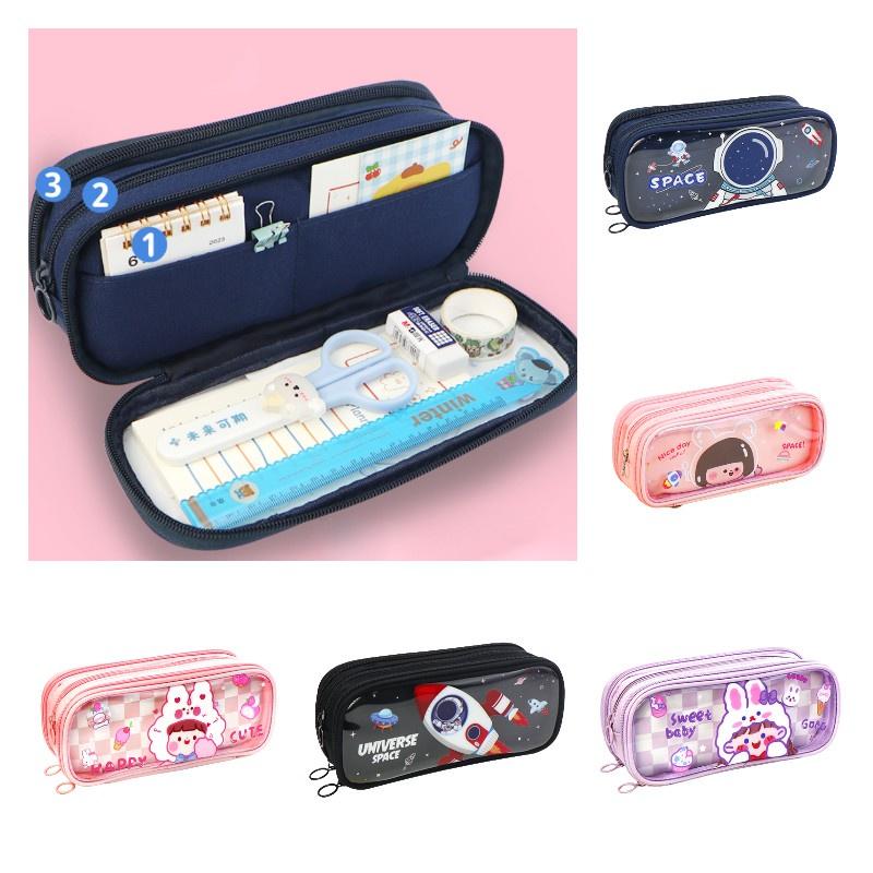 Tong Zhuo Transparentes Federmäppchen mit großer Kapazität für Jungen und Mädchen der Grundschule, Cartoon-Stil 8100 Pinkes Mädchen