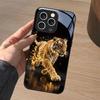 Laufender Löwe Hartglas Handyhülle geeignet für iPhone 17 16 15 14 13 12 11 Pro/Max/Plus Sturzfest und stoßfest Rückseite