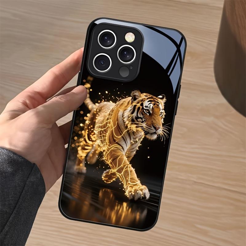 Laufender Löwe Hartglas Handyhülle geeignet für iPhone 17 16 15 14 13 12 11 Pro/Max/Plus Sturzfest und stoßfest Rückseite