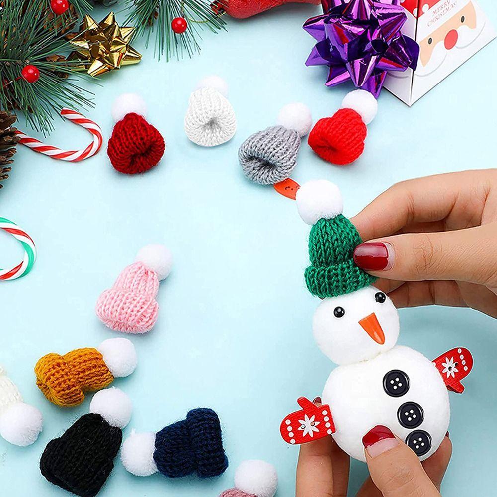 10pcs DIY Christmas Mini Knitting Doll Hats Ornaments Mini Wool Hat  Christmas Ornaments