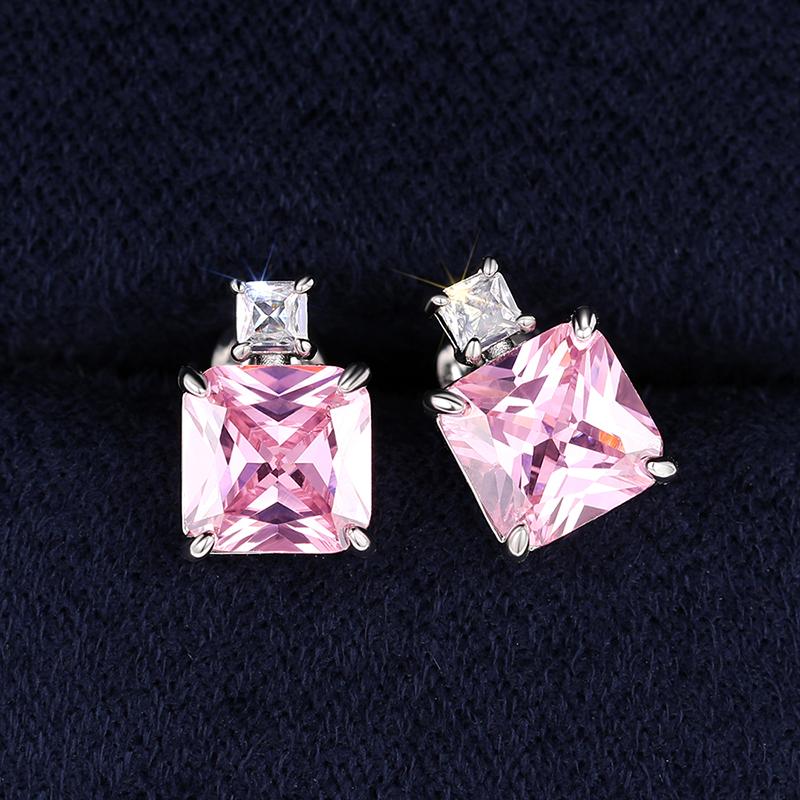 Luxury Princess CZ Stud Earrings for Women Yellow/Pink Cubic Zircon Colored Temperament Ear Piercing Accessories Jewelry