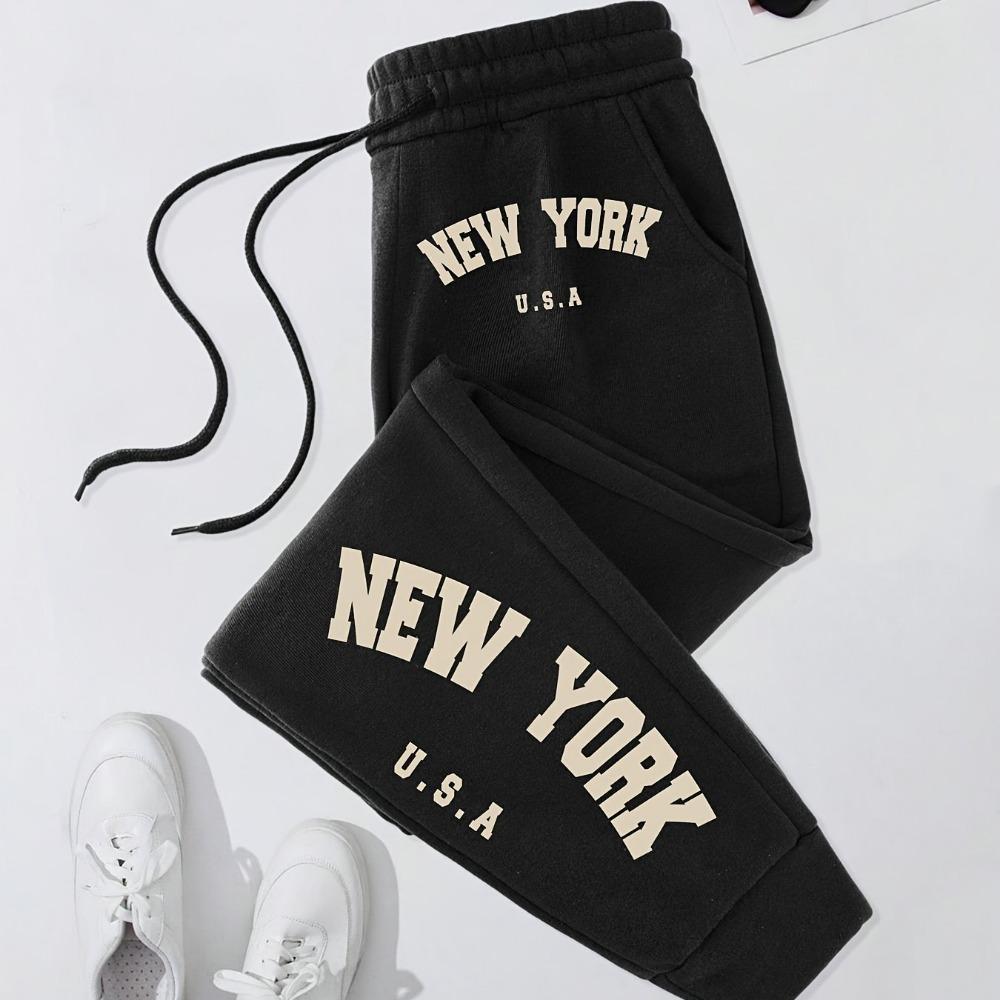 New York Printed Drawstring Sweatpants with Letter Print for Comfortable Casual Wear In Spring and Autumn