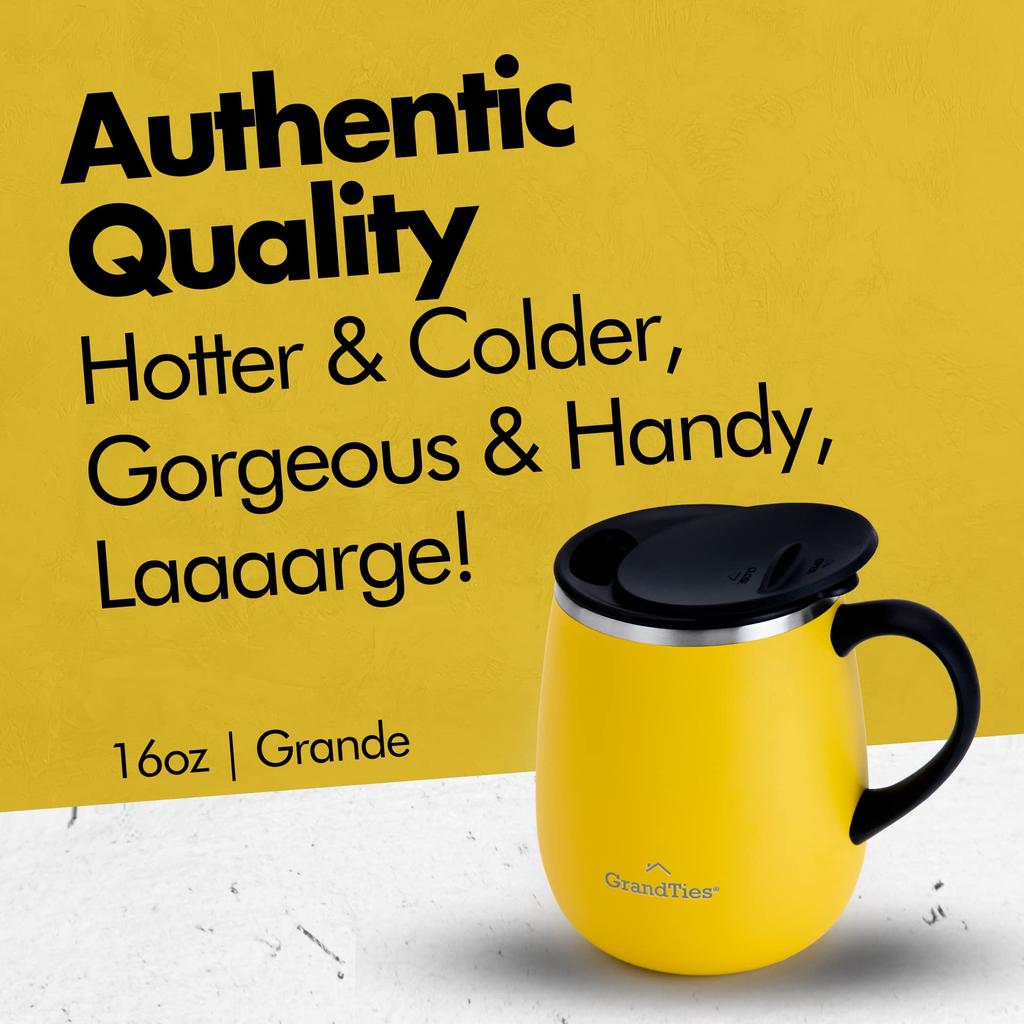 GRANDTIES 19 Farben Premium vakuumisolierter Becher 460ml Leicht gleitender Deckel inklusive Edelstahl Doppelwand Vakuumisolierte Struktur Kommt mit
