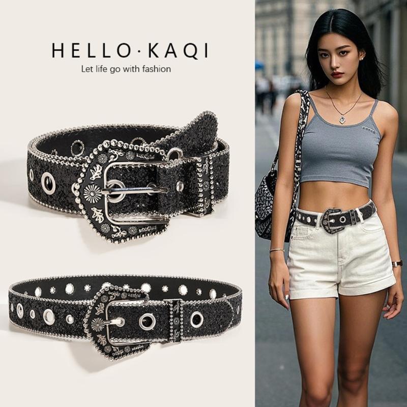 Fashionable Wide Waist Belt Elegant Glitters Belt Vintage Styles Waistband for Dresses and Jeans