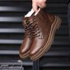 Martin Boots Winter British Style Real Leather with Fleece Lining Cotton-Padded Leather Boots Men's Retro Workwear Non-Slip Ankle Boots