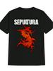 Black Casual Crew Neck T-shirt with Bold Red Graphic Print - Septura Animal Design