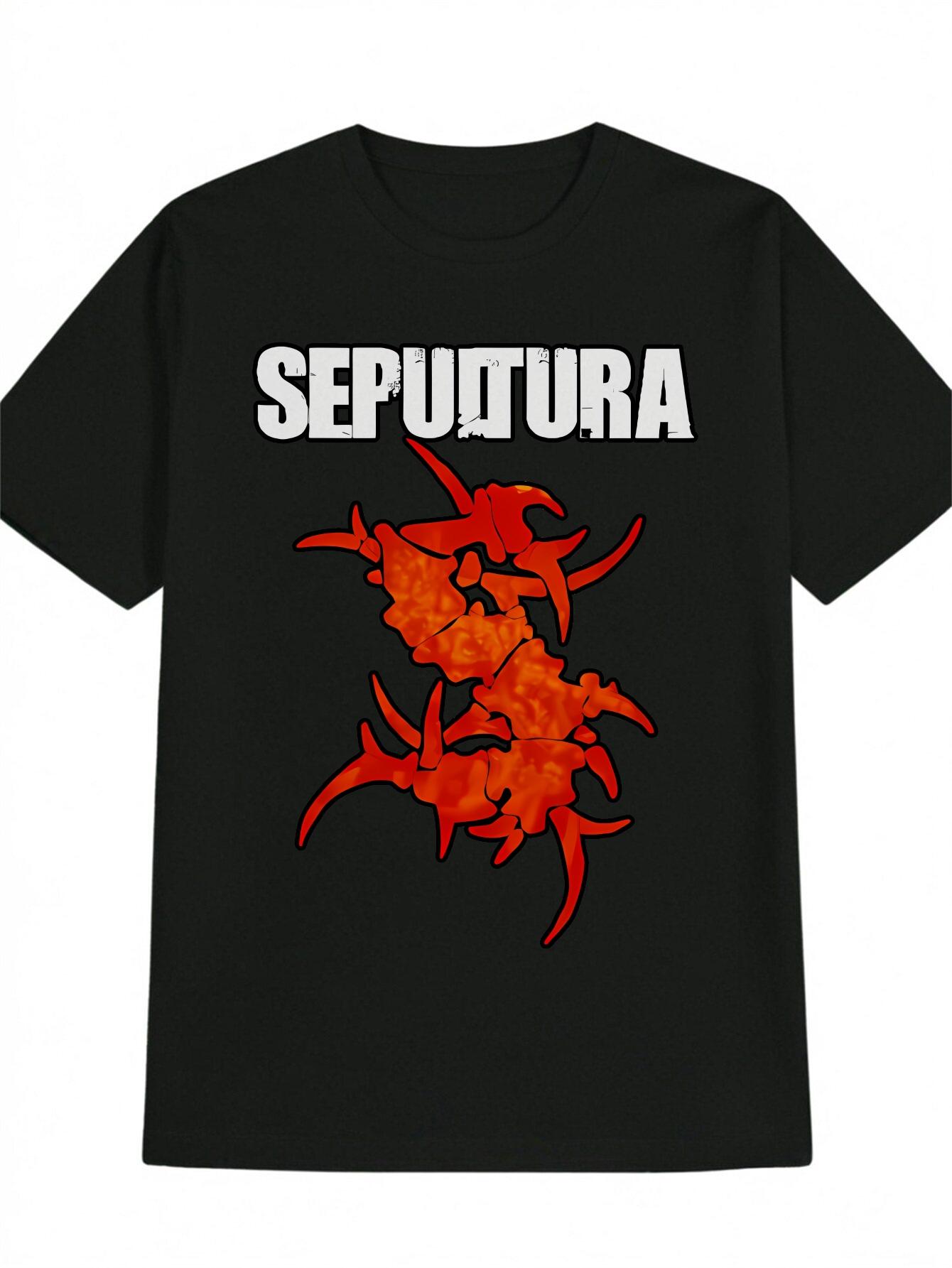 

Black Casual Crew Neck T-shirt with Bold Red Graphic Print - Septura Animal Design M