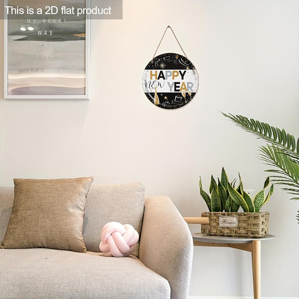 Simple Happy New Year Festival Wooden Ornament - Celebrate The New Year Sign for Front Door, Wall Hanging Decor - Ideal Festival Decor