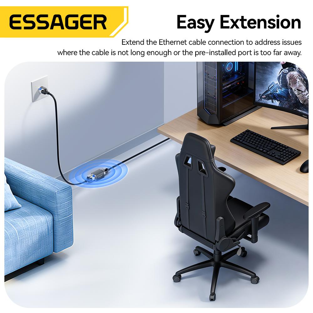 Essager 10Gbps RJ45 Connector Female to Female Gigabit Network Extender Extension for Cat8 Cat7 Cat6 Ethernet Cable Adapter