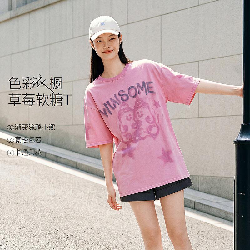 LEDIN Loose Oversize Gradient Cartoon Print T-Shirt S