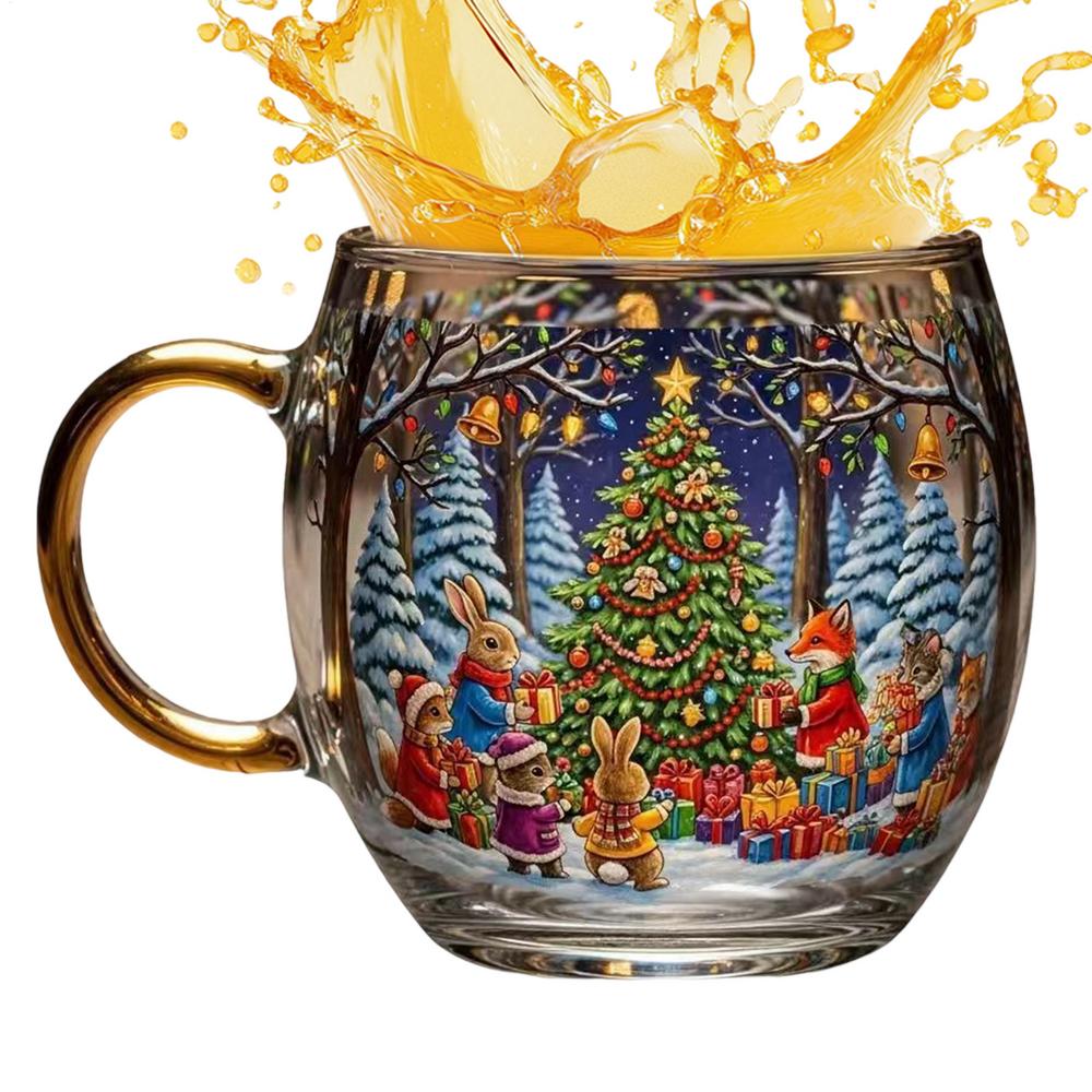 Christmas Glass Mug Stocking Stuffer Coffee Mug 300ml Festive Beverage Containers Holiday Drinking Glassware For Hot Cocoa Latte