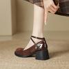 French Retro Suede Light Mouth High Heel Mary Jane Women's Shoes 2025 Spring and Summer Thick Heel Round Head Cross Strap Single Shoes Women