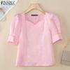 ZANZEA Womens Summer Casual Short Sleeve Satin Blouse