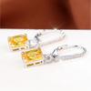 Luxurious Two Tone Rectangular Yellow Zircon Drop Earrings for Women Fashion Jewelry Gifts