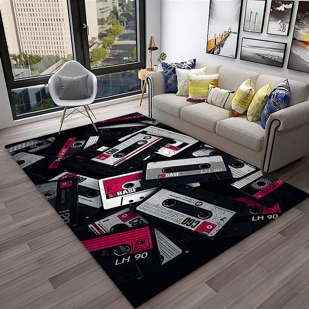 3D Music Cassette Tape Retro Pattern Carpet Rug for Home Living Room Bedroom Sofa Doormat Decor,kids Area Rug Non-slip Floor Mat