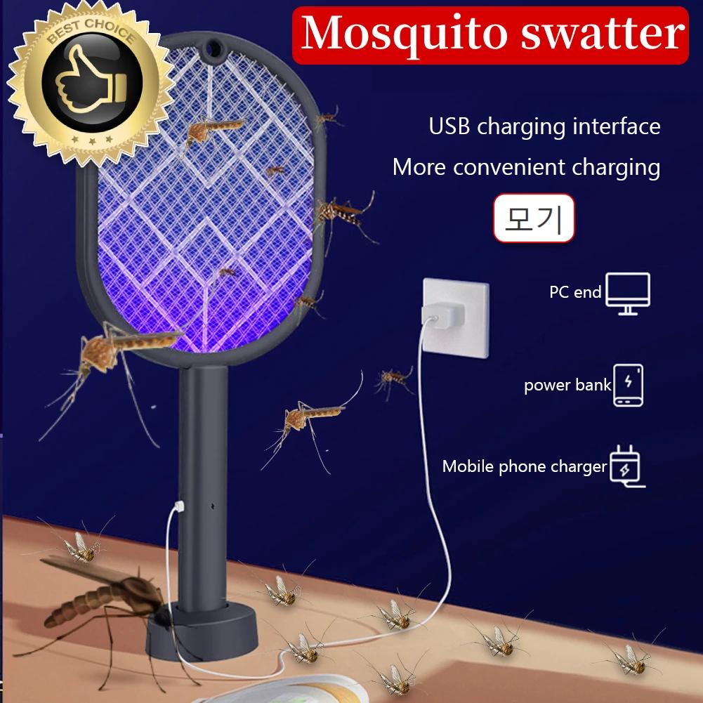Handheld Electric Fly Swatter 3000V Bug Zapper Racket 2 in 1 Fly Swatter with USB Rechargeable Mosquito Killer Lamp Pest Control