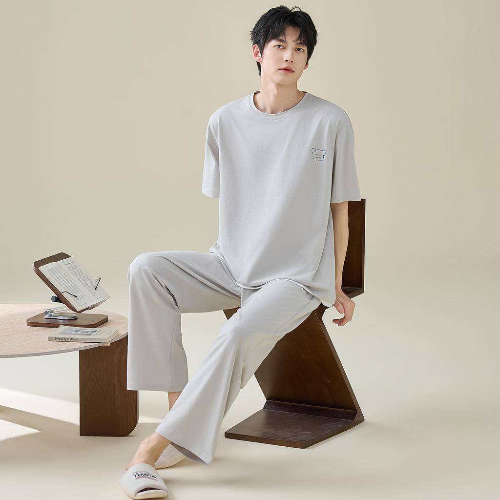 Modal summer men's pajamas summer 1011 new short-sleeved trousers large size ice silk men's loungewear suit