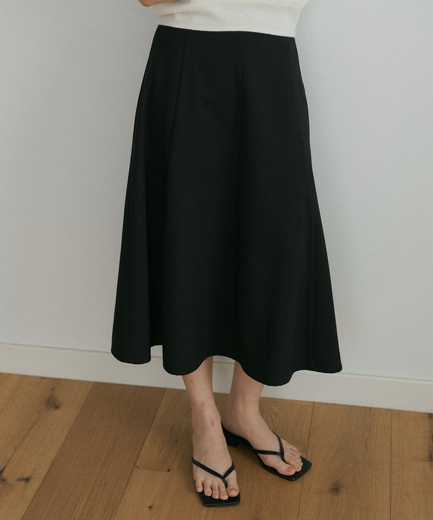Lingseoul Flared Long Skirt-Black