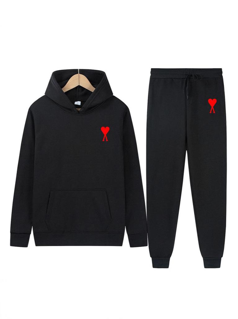 Spring Tide Brand Aml Classic Big Love Printing Men and Women the Same Couple Hooded Sweater Set