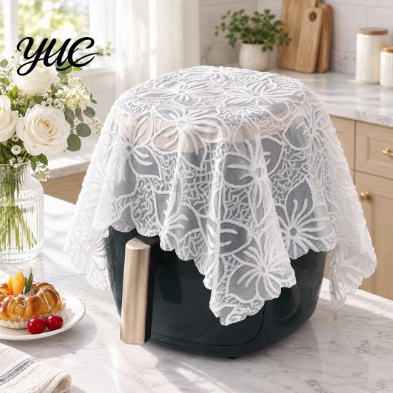 Kitchen Countertop Dust Protector White Lace Cover for Small Appliances, Protective Cloth Dining Table Vintage Hollow Embroidery Tablecloth,
