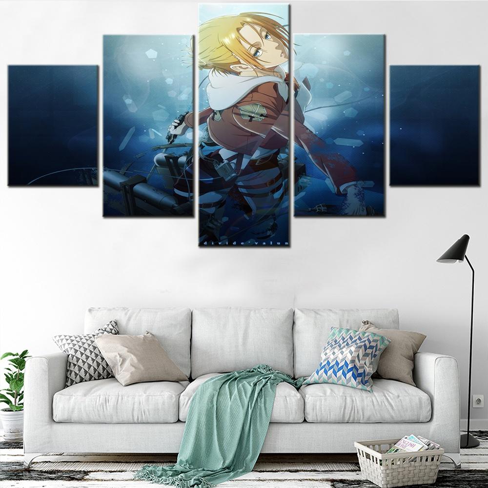 

5 Pieces Canvas Wall Arts Anime Poster Painting Modular Picture Print Attack On Titan Wallpaper Home Decor Bedroom Modern Mural 20x35 20x45 20x55cm