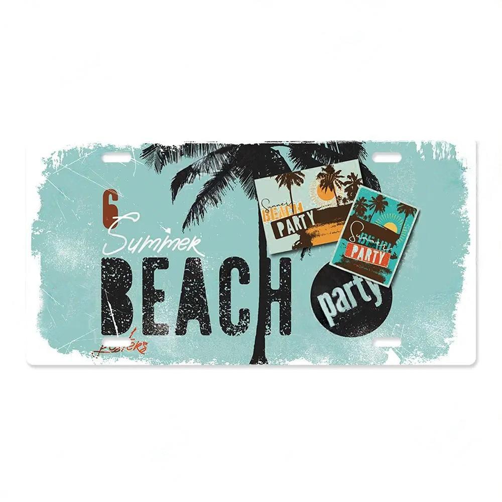 Summer Beach Retro Tin Sign Licenses Plate Plaque Metal Vintage Poster for Pub Bar Surf