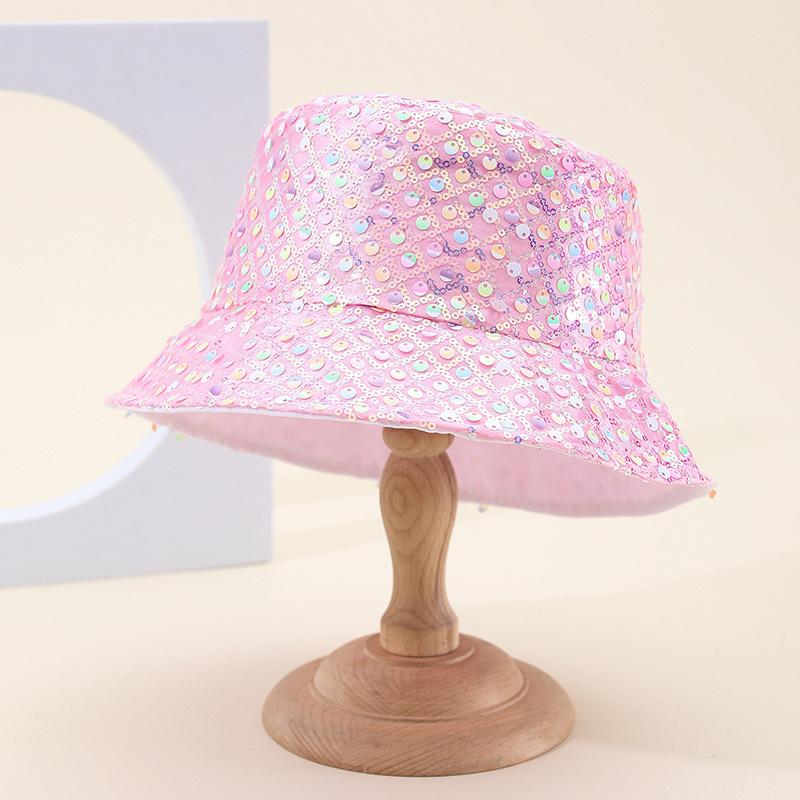 Wind Mixed Color Sequined Bucket Hat Female Fashion Versatile Internet Celebrity Face Small Hat Female Foldable Basin Hat