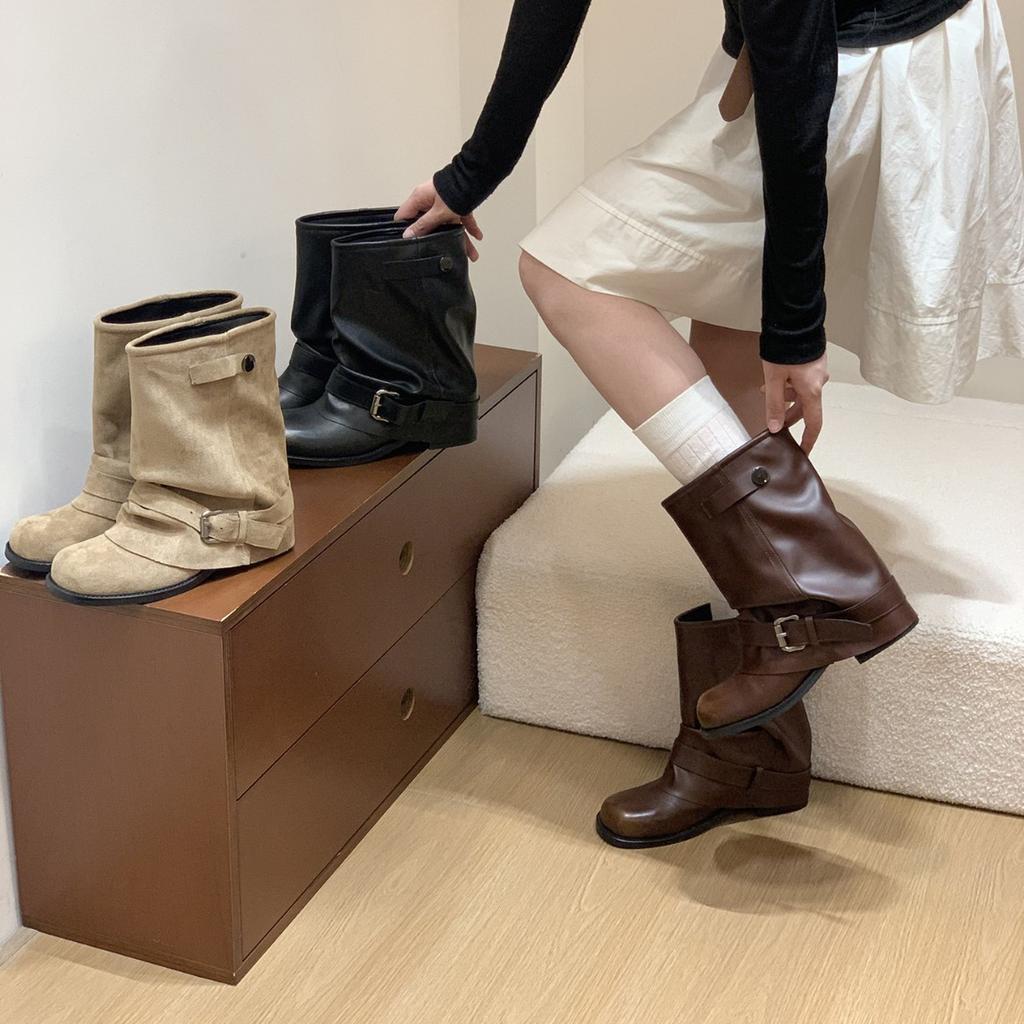 Retro Brown Martin Boots Women's Shoes 2025 New Spring and Autumn Single Boots Thick Heel Thin with Skirt Trouser Boots Short Boots