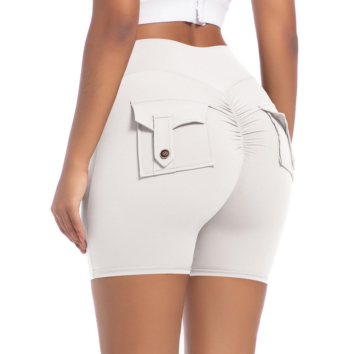 

Workwear Pocket Tight Shorts Women s High Waist Elastic Hip Lifting Button Yoga Pants Speed Drying Running Fitness Pants L чорний