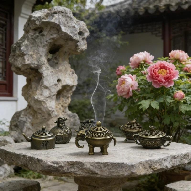 Vintage Metal Mini Incense Burner Pot Stick Holder Decor Ornament Ash for Yoga Living Room Ornament Home Desktop Decoration Gift