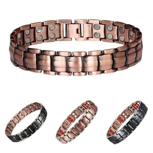 Antique Red Copper Men's Wide Magnet Bracelet - Retro Adjustable Design