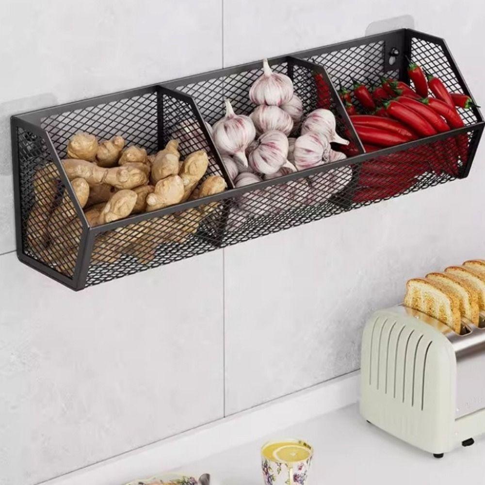 Wall Mounted Vegetable Fruit Storage Rack Large Capacity Garlic Ginger Hanging Basket  Bathroom