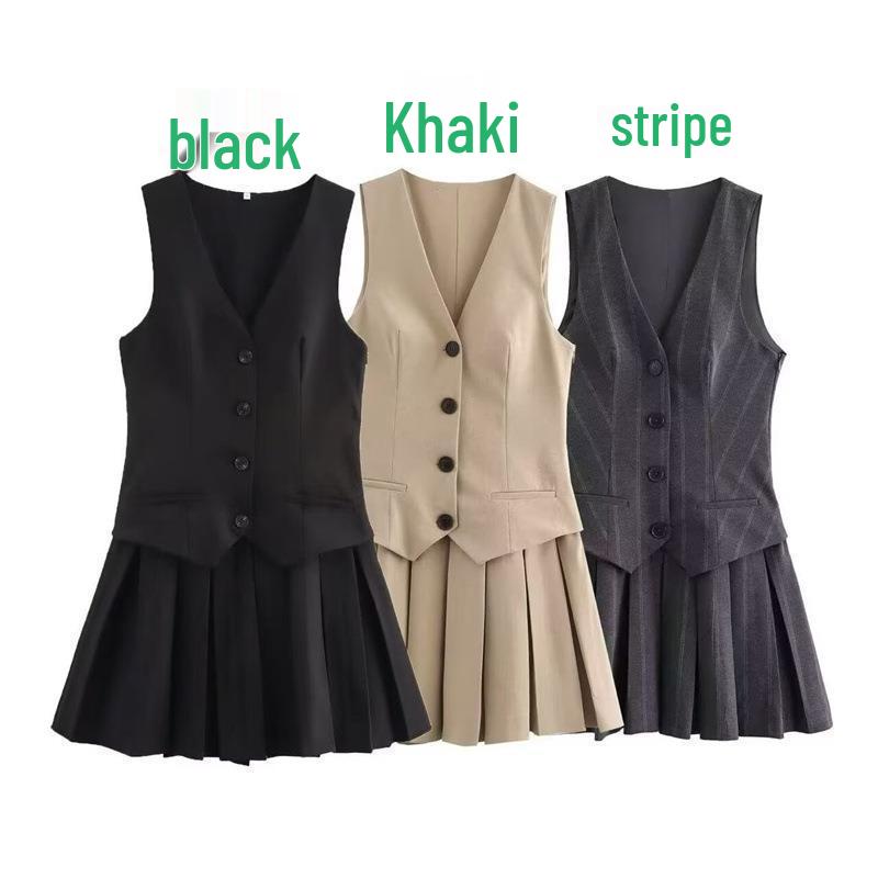 European & American Women's Fashion Casual Pleated Hem Sleeveless Dress