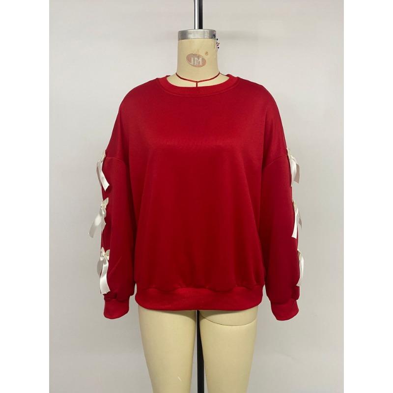 Autumn and Winter Sweet Wind Top Round Neck Bow Christmas Women's Hoodies