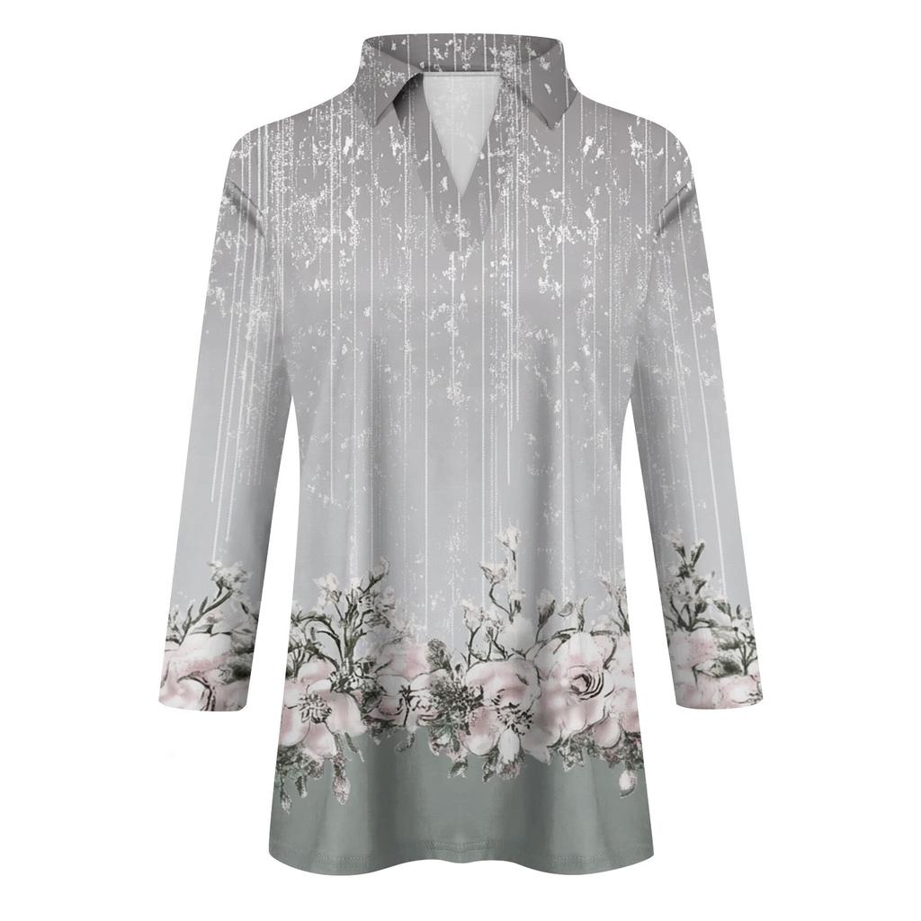 Women's Summer Fashion Casual  Print V-Neck Three Quarter Sleeve  Shirt Top
