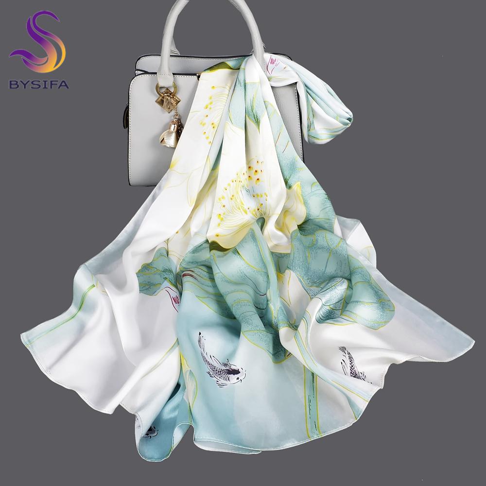BYSIFA|New Beige Green Silk Scarves Bufanda Fashion Brand Autumn Winter Natural Pure100% Silk Scarf Hijab Shawl Echarpe 170*53cm