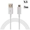 Lot 3 Cables for Samsung Galaxy A10,A6-A7-J6 2018,A3-A5-J7-J5-J3 2016-2017,S7-Micro USB Charger Cable 3 Metres [Phonillico®]