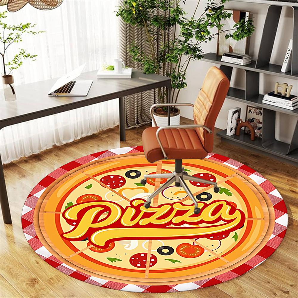 1pc Pizza Round Chair mat Area Rug - Non-Slip, Floor Mat for Office, Bedroom, and Indoor Decor c1125069