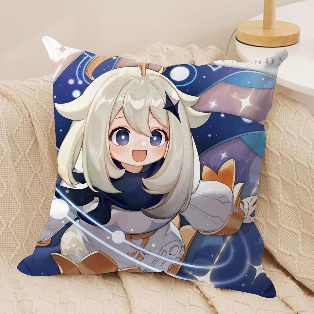 Paimon Cute Genshin Impact Cushion Cover Silky Short Plush Invisible Zipper Dustproof Sofa Pillow Case For Home Decor