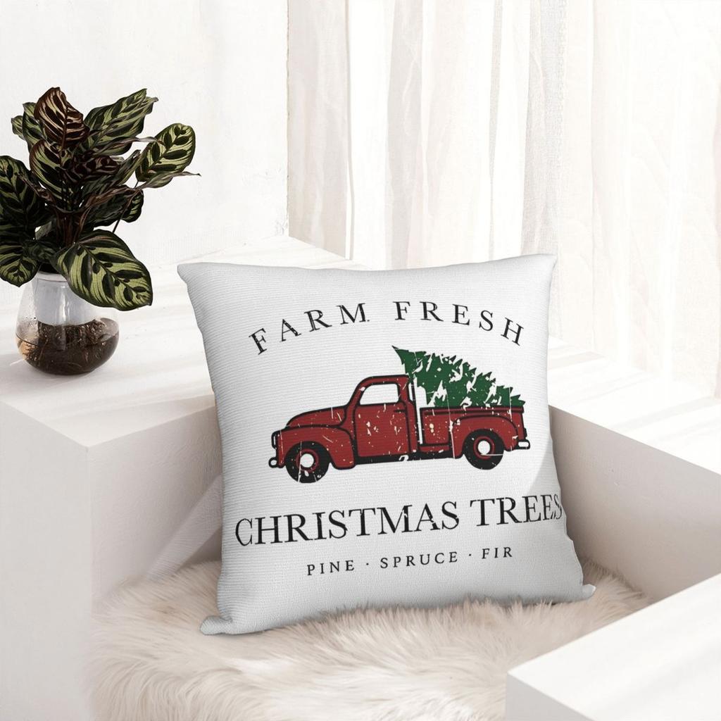 Christmas Tree Farm Vintage Truck Pillowcase Printed Cushion Cover Decorative Throw Pillow Case Cover Home Zipper 40*40Cm