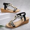 New Fashion Hundred Hits Height Increase Women's Retro Ethnic Style Sequins Sandals - Slope Heel Beach Shoes