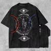 Occult Anime Inspired Washed T Shirt, Mystic Symbol Streetwear Graphic Tee, Acid Wash Unisex Japanese Aesthetic Top