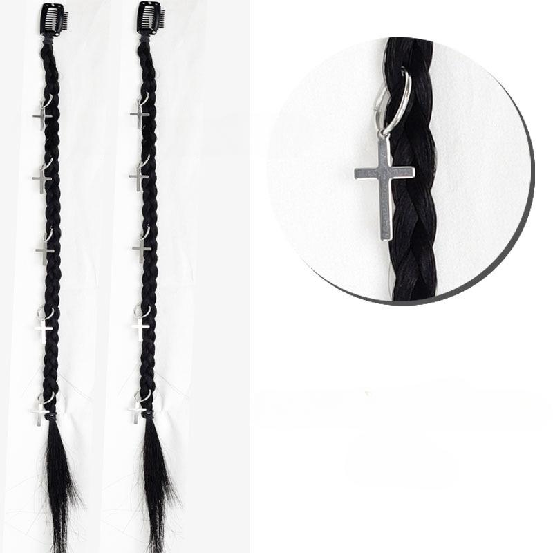 2 stücke Synthetische Perücke Zöpfe mit Clip Haar Zopf Haarverlängerungen Zubehör Ringe Dreadlocks Hip-Hop Haar Seil Lametta