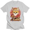 Trendy Kawaii Shiba Inu Dog T Shirt Short Sleeve Funny Eating Japanese Sushi Anime Tshirt Pure Cotton Graphic Tops Streetwear