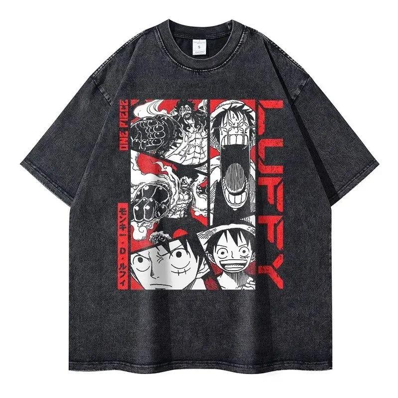 

Japanese anime One Piece for Unisex Summer New washed Tshirt comic style pattern Harajuku shortsleeved Loose YK shirt M
