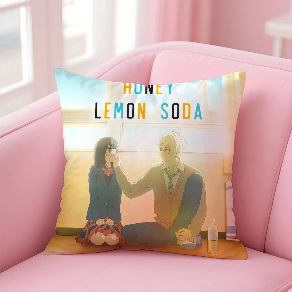 Anime H-Honey L-Lemon Soda Pillow Case Pattern Printing Pillowcase Living Room Sofa Cushion Cover Bedroom Room Decor