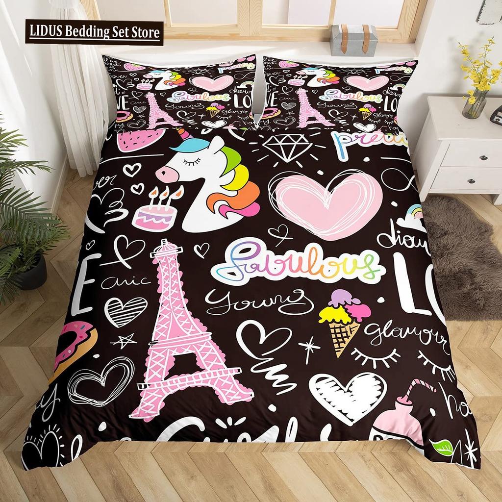 Eiffel Tower Duvet Cover Paris Tower Red Car Bedding French Style Home Decoration Grey Cityscape French Romantic Gift For Women