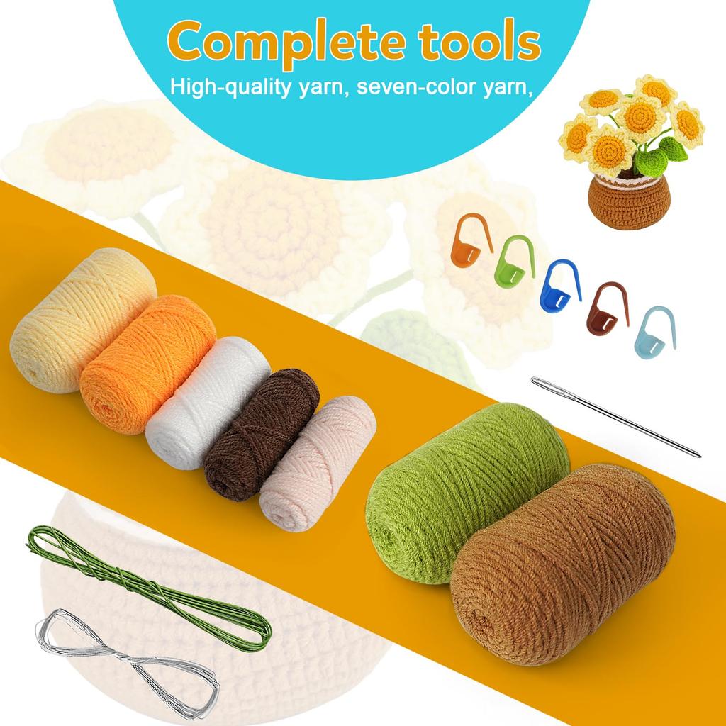 Crochet Set, Yarn, Amigurumi, Potted Plant, Handmade Kit (Sunflower)